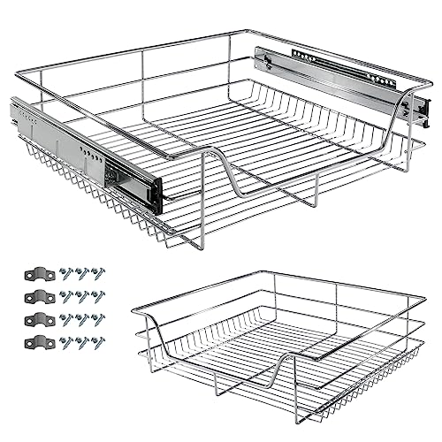 Arebos Teleskopschublade - für Schrankbreite 30 40 50 oder 60 cm/verchromt/Setwahl- Küchenschublade Korbauszug Schrankauszug, Schubladeneinsätze für Küchenschrank / 60 cm von Arebos