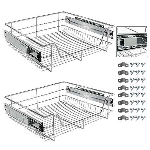 Arebos Teleskopschublade - für Schrankbreite 30 40 50 oder 60 cm | verchromt/Setwahl- Küchenschublade Korbauszug Schrankauszug, Schubladeneinsätze für Küchenschrank | 2 x 60 cm von Arebos