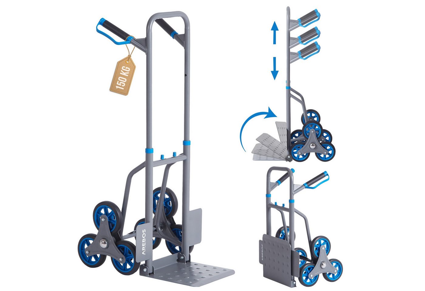 Arebos Treppensackkarre Sackkarre Transportkarre 150kg Treppensteiger Stappelkarre, Höhenverstellbar: 74 - 109 cm, Ladefläche: 31,1 x 28,8 cm Arebos Treppensackkarre Sackkarre Transportkarre 150kg Treppensteiger Stappelkarre, Höhenverstellbar: 74 - 109 cm, Ladefläche: 31,1 x 28,8 cm von Arebos
