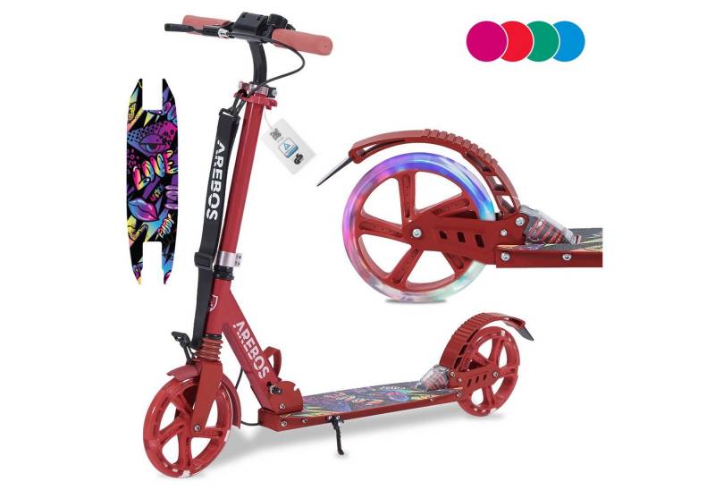 Arebos Tretroller Cityroller Tretroller mit LED Reifen, höhenverstellbar, klappbar, inkl. Klingel, Hand und Tritt-Bremse von Arebos