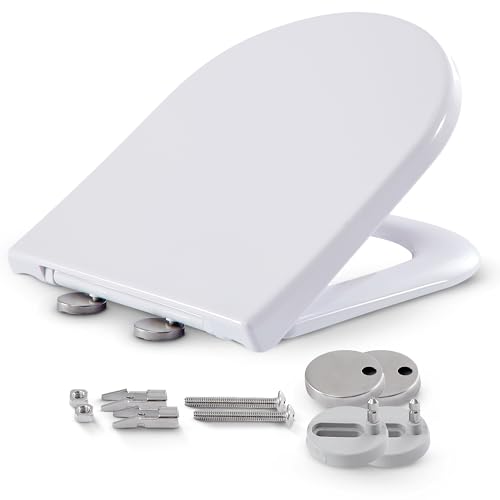 Arebos WC Sitz mit Absenkautomatik | Duroplast Klodeckel D-Form universell | (max. Belastung 150 kg) | Toilettensitz mit Klodeckel | einfache Montage | Toilettendeckel softclose von Arebos