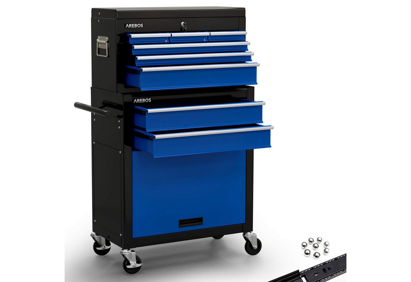Arebos Werkstattwagen 9 Fächer, Transportwagen Werkzeug Rollwagen Werkzeugkasten, blschwarz/blau, mit Antirutschmatten, Kratzresistent, pulverbeschichtet Arebos Werkstattwagen 9 Fächer, Transportwagen Werkzeug Rollwagen Werkzeugkasten, blschwarz/blau, mit Antirutschmatten, Kratzresistent, pulverbeschichtet von Arebos