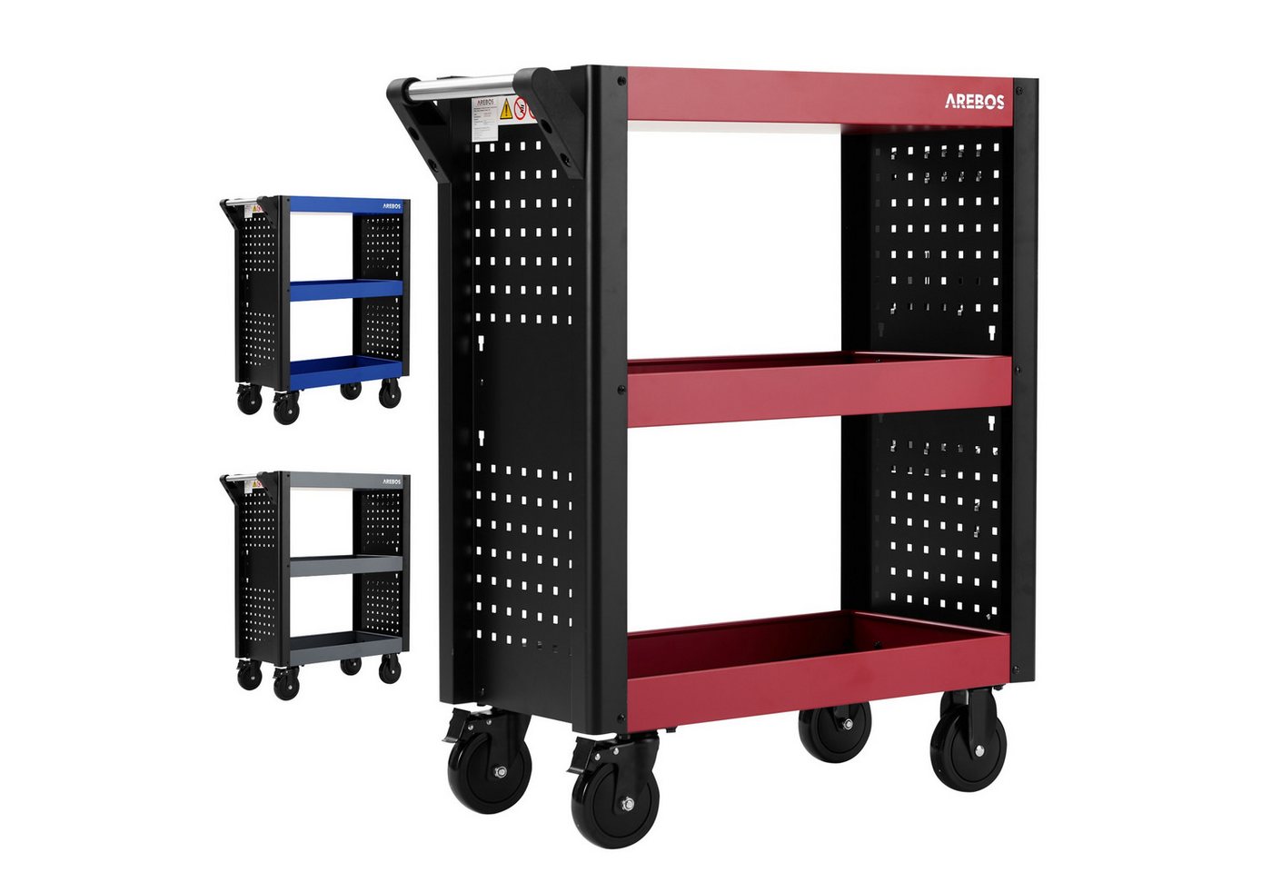Arebos Werkstattwagen Servicewagen Multifunktionaler Etagenwagen, 3 Etagen, Rot-Schwarz, max. Traglast:120 kg Arebos Werkstattwagen Servicewagen Multifunktionaler Etagenwagen, 3 Etagen, Rot-Schwarz, max. Traglast:120 kg von Arebos