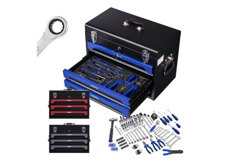 Arebos Werkzeugkoffer 172-tlg. mit Chrom-Vanadium Steckschlüsseln & Werkzeugset (Set, 108 St) von Arebos