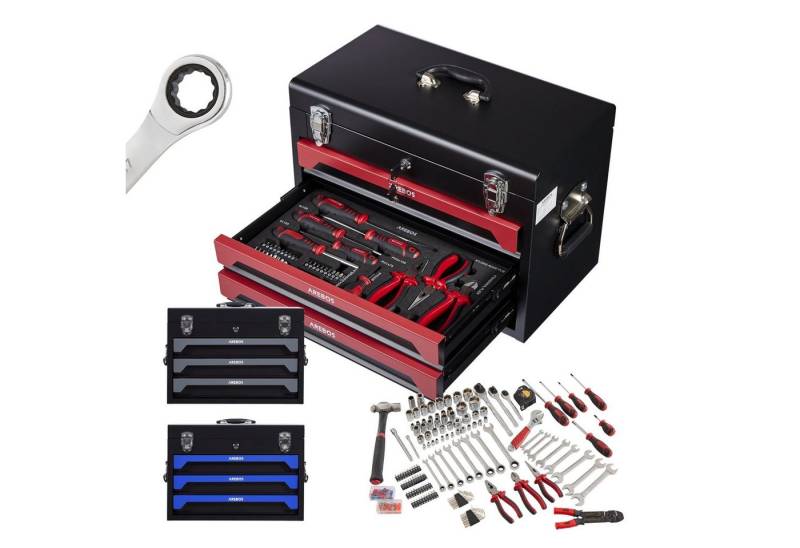 Arebos Werkzeugkoffer 172-tlg. mit Chrom-Vanadium Steckschlüsseln & Werkzeugset (Set, 108 St) von Arebos
