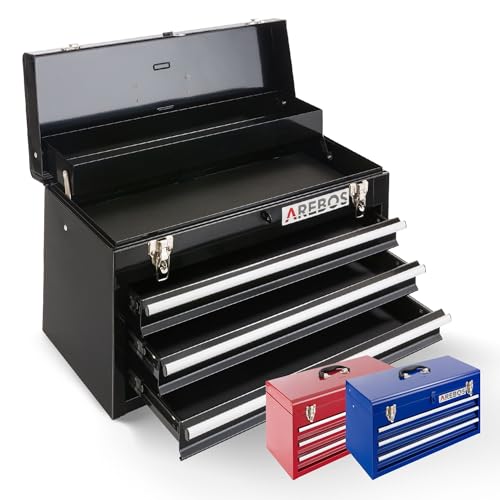 Arebos Werkzeugkoffer mit 3 Schubladen & 2 Ablagefächern 52 x 22 x 30,5 cm | Werkzeugkasten abschließbar | Werkzeugbox inkl. Tragegriff & Schnappverschlüssen | Antirutschmatten | Schwarz Arebos Werkzeugkoffer mit 3 Schubladen & 2 Ablagefächern 52 x 22 x 30,5 cm | Werkzeugkasten abschließbar | Werkzeugbox inkl. Tragegriff & Schnappverschlüssen | Antirutschmatten | Schwarz von Arebos