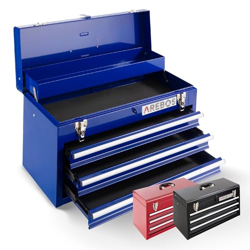 Arebos Werkzeugkoffer mit 3 Schubladen & 2 Ablagefächern 52 x 22 x 30,5 cm | Werkzeugkasten abschließbar | Werkzeugbox inkl. Tragegriff & Schnappverschlüssen | Antirutschmatten | Blau Arebos Werkzeugkoffer mit 3 Schubladen & 2 Ablagefächern 52 x 22 x 30,5 cm | Werkzeugkasten abschließbar | Werkzeugbox inkl. Tragegriff & Schnappverschlüssen | Antirutschmatten | Blau von Arebos
