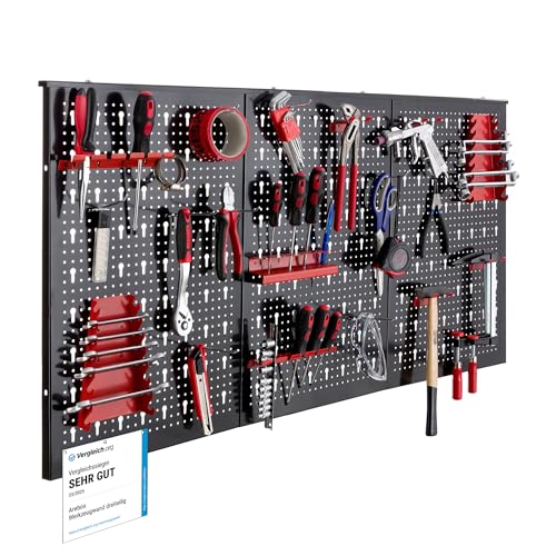 Arebos Werkzeugwand 3-teilige Lochwand Werkstatt | 17-teiliges Hakenset & Halterungen | 117,6 x 59,5 x 2 cm | Werkzeuglochwand aus Metall für Werkstatteinrichtung inkl. Montagematerial | Rot Arebos Werkzeugwand 3-teilige Lochwand Werkstatt | 17-teiliges Hakenset & Halterungen | 117,6 x 59,5 x 2 cm | Werkzeuglochwand aus Metall für Werkstatteinrichtung inkl. Montagematerial | Rot von Arebos