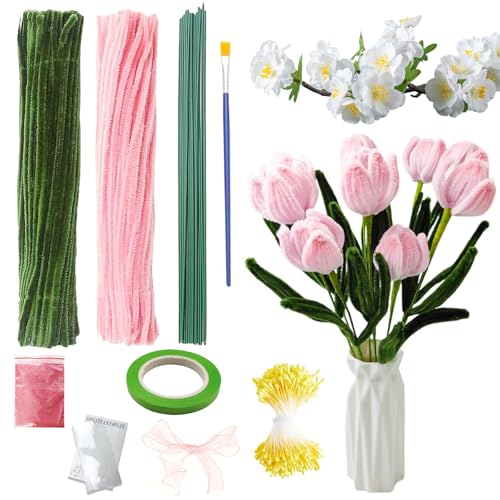 Pfeifenreiniger Blumen, 200 Stück Pfeifenputzer zum Basteln, Rosa Tulpe Pfeifenreiniger Blumenstrauß mit Klebeband Blumendraht Band Bänder Staubgefäß, DIY Tulpe Blumenstrauß Handwerksprojekte Pfeifenreiniger Blumen, 200 Stück Pfeifenputzer zum Basteln, Rosa Tulpe Pfeifenreiniger Blumenstrauß mit Klebeband Blumendraht Band Bänder Staubgefäß, DIY Tulpe Blumenstrauß Handwerksprojekte von Areiknim