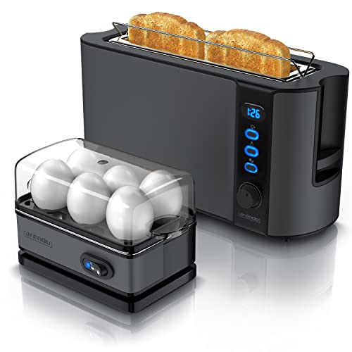 Arendo - 1000W Toster Langschlitztoaster für 2 Scheiben Toaster und Brötchenaufsatz + 6 Fach Eierkocher für 1-6 Eier - Frühstücksset Cool Grey von Arendo