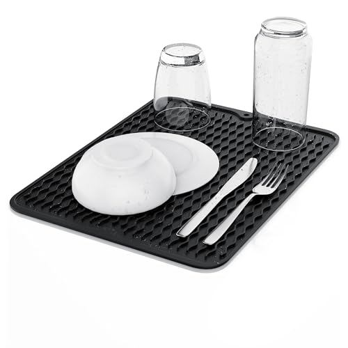 Arendo - Abtropfmatte Geschirr – Wellendesign – langzeitstabiles TPR – Rutschhemmende Wirkung – spülmaschinen-geeignet – zum Auffangen von Tropf- und Kondenswasser - 40 x 30 cm von Arendo