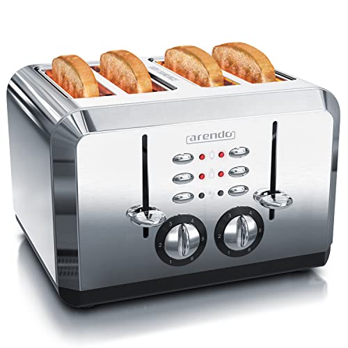 Arendo - Automatik Toaster 4 Scheiben in Edelstahl - bis zu vier Sandwich und Toast-Scheiben - Bräunungsgrad 1-6 - Aufwärm- und Auftaufunktion - Krümelschublade - 1630 Watt - GS zertifiziert Arendo - Automatik Toaster 4 Scheiben in Edelstahl - bis zu vier Sandwich und Toast-Scheiben - Bräunungsgrad 1-6 - Aufwärm- und Auftaufunktion - Krümelschublade - 1630 Watt - GS zertifiziert von Arendo