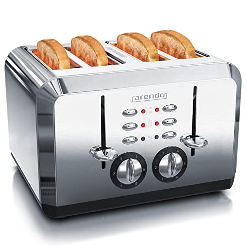 Arendo - Automatik Toaster 4 Scheiben in Edelstahl - bis zu vier Sandwich und Toast-Scheiben - Bräunungsgrad 1-6 - Aufwärm- und Auftaufunktion - Krümelschublade - 1630 Watt - GS zertifiziert von Arendo
