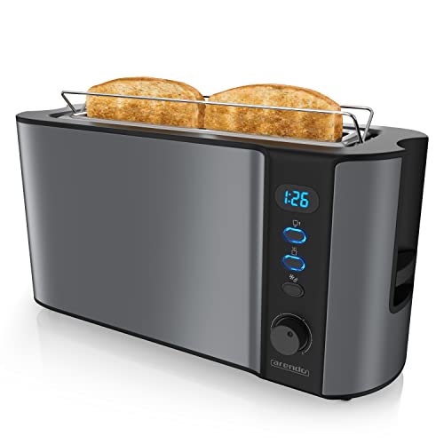 Arendo - Automatik Toaster Langschlitz - Defrost Funktion - Wärmeisolierendes Doppelwandgehäuse - integrierter Brötchenaufsatz - herausziehbare Krümelschublade - in Cool Grey von Arendo