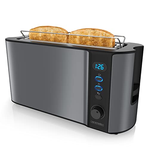 Arendo Toaster für 2 Scheiben mit Brötchenaufsatz - Langschlitztoaster - LCD Display mit Restzeitanzeige, Auftaufunktion, Brotzentrierung, Krümelschublade - Material Edelstahl, Cool Grey Arendo Toaster für 2 Scheiben mit Brötchenaufsatz - Langschlitztoaster - LCD Display mit Restzeitanzeige, Auftaufunktion, Brotzentrierung, Krümelschublade - Material Edelstahl, Cool Grey von Arendo