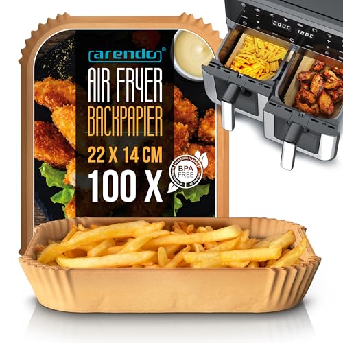 Arendo - Backpapier für Heißluftfritteuse mit Doppelkammer - 100 Stück – 22 x 14 x 4,5 cm - Antihaft Backpapier - wasser und ölbeständig – geeignet für Airfryer Backöfen Mikrowellen Dampfgarer Arendo - Backpapier für Heißluftfritteuse mit Doppelkammer - 100 Stück – 22 x 14 x 4,5 cm - Antihaft Backpapier - wasser und ölbeständig – geeignet für Airfryer Backöfen Mikrowellen Dampfgarer von Arendo