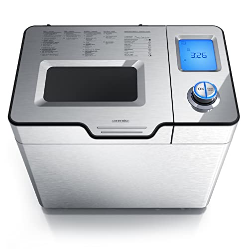 Arendo - Brotbackautomat inkl. automatisches Zutatenfach - Brotbackmaschine - 25 Programme - glutenfreies Backen – Joghurtfunktion - 1 kg Kapazität - Direktantrieb - Antihaftbeschichtung - BPA-frei von Arendo