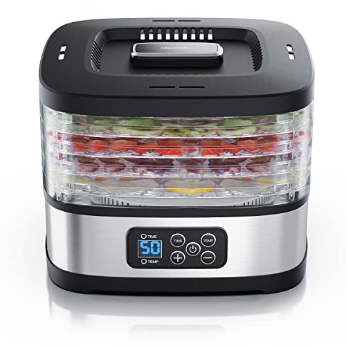 Arendo - Dörrautomat Edelstahl - Temperaturregler - 240 Watt – Dehydrator – 5 Etagen – Timer 1 bis 72 h – 5 Einlegefächer – je Fach zwei Höhen – Food Fleisch Kräuter Obst von Arendo