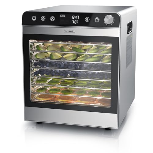 Arendo - Dörrautomat Edelstahl mit 10 Edelstahlgitter - 8400 cm² - Dörrgerät Dehydrator Obsttrockner Dörrapparat - Obst Fleisch Pilze uvm von Arendo