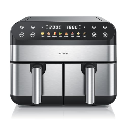 Arendo - Dual Zone Heißluftfritteuse 9L mit 2 Kammern - XXL Kapazität 2 Fächer – Airfryer Backofen - 8 Programme – Touchscreen - 3D Umluftsystem - Antihaftbeschichtung - spülmaschinenfeste Körbe Arendo - Dual Zone Heißluftfritteuse 9L mit 2 Kammern - XXL Kapazität 2 Fächer – Airfryer Backofen - 8 Programme – Touchscreen - 3D Umluftsystem - Antihaftbeschichtung - spülmaschinenfeste Körbe von Arendo