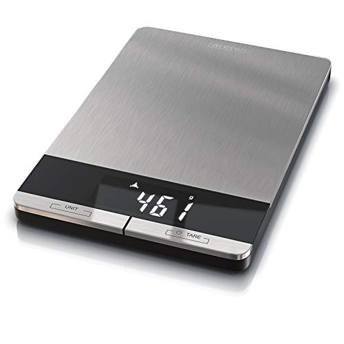 Arendo - Edelstahl Küchenwaage digital - Digitalwaage - maximale Tragkraft 5000 g - Tara Wiegefunktion - Hold - Überlast Anzeige - Touch Bedienfeld - automatische Abschaltung - Antirutschfüße von Arendo