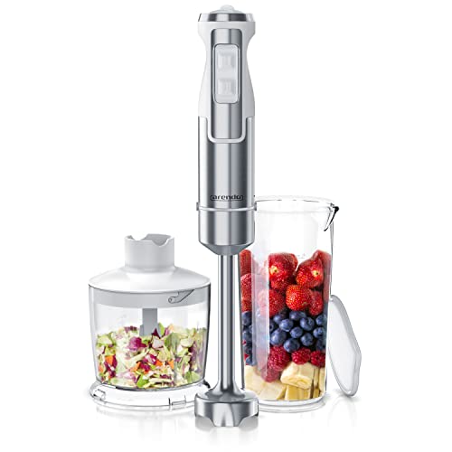 Arendo - Edelstahl Stabmixer Set 1000 Watt - vierflügeliges Messer - Pürierstab - Variabler Geschwindigkeitsregler - Turbotaste – 600 ml Messbecher – Geprüfte Sicherheit, weiß von Arendo