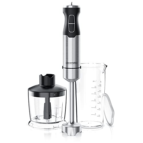 Arendo - Edelstahl Stabmixer Set 1000 Watt - vierflügeliges Messer - Pürierstab - variabler Geschwindigkeitsregler - Turbotaste – 600 ml Messbecher – Geprüfte Sicherheit von Arendo