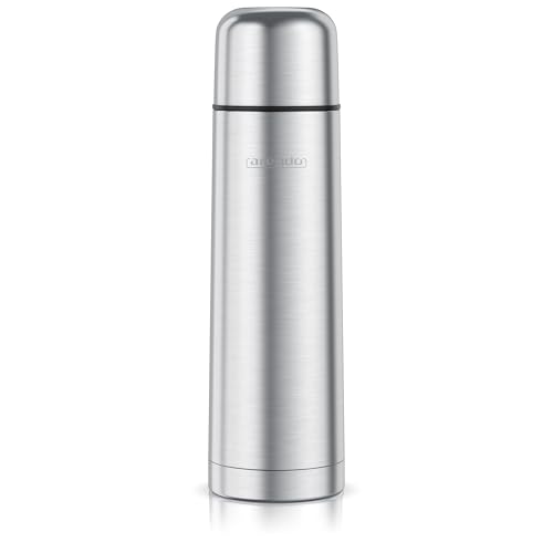 Arendo – Edelstahl Thermoflasche 500 ml – Isolierfalsche mit Automatikverschluss – 360° Trinköffnung – hält warm/kalt – auslaufsicher - mit Becher - Silber von Arendo