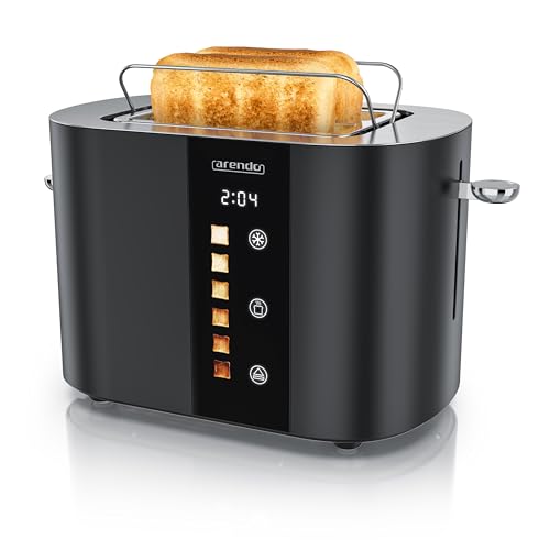 Arendo - Edelstahl Toaster 2 Scheiben - Touchscreen – Doppelwandgehäuse – 800 W – Integrierter Brötchenaufsatz – 6 Bräunungsgrade – Brotzentrierung – Restzeitanzeige – Memoryfunktion von Arendo