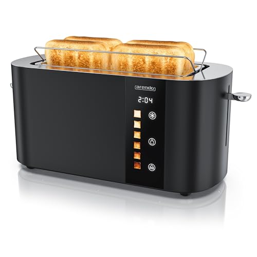 Arendo - Edelstahl Toaster 4 Scheiben Langschlitz - Touchscreen – Doppelwandgehäuse – 1500 W – Integrierter Brötchenaufsatz – 6 Bräunungsgrade – Brotzentrierung – Restzeitanzeige – Memoryfunktion Arendo - Edelstahl Toaster 4 Scheiben Langschlitz - Touchscreen – Doppelwandgehäuse – 1500 W – Integrierter Brötchenaufsatz – 6 Bräunungsgrade – Brotzentrierung – Restzeitanzeige – Memoryfunktion von Arendo