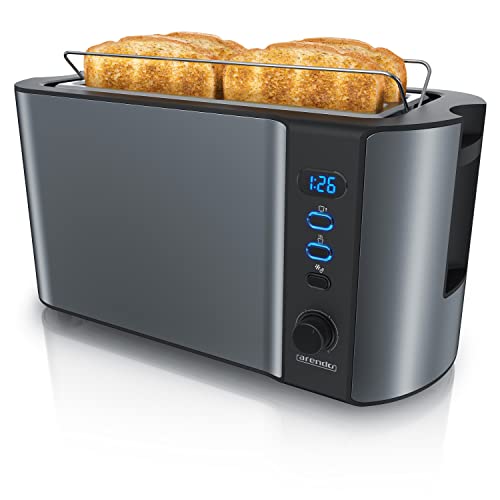 Arendo - Edelstahl Toaster Langschlitz 4 Scheiben, Defrost, wärmeisolierendes Gehäuse, mit integriertem Brötchenaufsatz, 1500W, Krümelschublade, Display, Cool Grey Arendo - Edelstahl Toaster Langschlitz 4 Scheiben, Defrost, wärmeisolierendes Gehäuse, mit integriertem Brötchenaufsatz, 1500W, Krümelschublade, Display, Cool Grey von Arendo