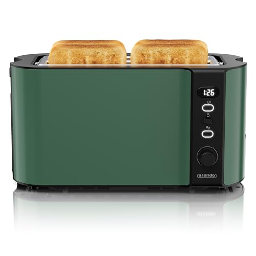 Arendo - Edelstahl Toaster Langschlitz 4 Scheiben - Defrost Funktion - wärmeisolierendes Gehäuse - mit integrierten Brötchenaufsatz - 1500W - Krümelschublade - Display mit Restzeitanzeige von Arendo