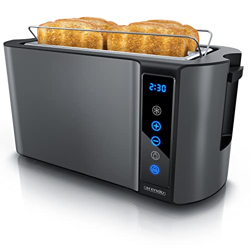 Arendo - Edelstahl Toaster Langschlitz 4 Scheiben- Touchpanel – Doppelwandgehäuse – 1500 W – Integrierter Brötchenaufsatz – 7 Bräunungsgrade – Brotzentrierung – Restzeitanzeige – Memoryfunktion von Arendo