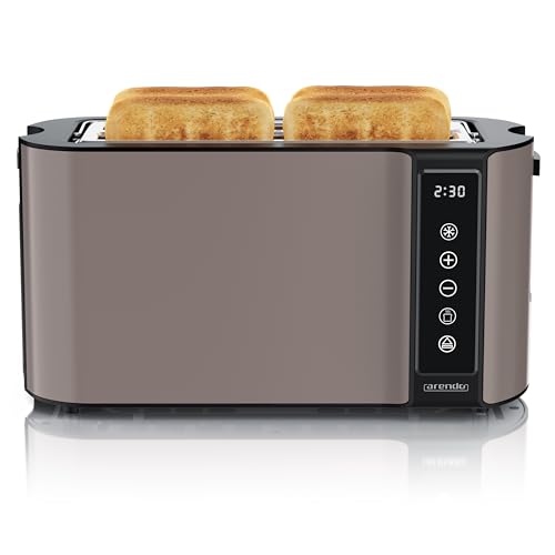 Arendo - Edelstahl Toaster Langschlitz 4 Scheiben- Touchscreen – Doppelwandgehäuse – 1500 W – Integrierter Brötchenaufsatz – 7 Bräunungsgrade – Brotzentrierung – Restzeitanzeige – Memoryfunktion von Arendo