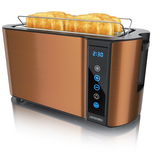 Arendo - Edelstahl Toaster Langschlitz 4 Scheiben- Touchscreen – Doppelwandgehäuse – Integrierter Brötchenaufsatz – 7 Bräunungsgrade – Brotzentrierung – Restzeitanzeige – Memoryfunktion - Kupfer von Arendo