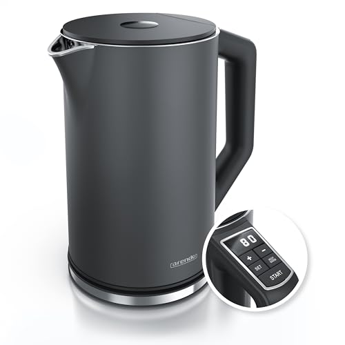 Arendo - Edelstahl Wasserkocher mit Temperatureinstellung 40-100 Grad in 5er Schritten - Doppelwand Design - Modell ELEGANT - 1,5 Liter - 2200 W - Teekocher mit Temperaturanzeige - GS - Cool Grey Arendo - Edelstahl Wasserkocher mit Temperatureinstellung 40-100 Grad in 5er Schritten - Doppelwand Design - Modell ELEGANT - 1,5 Liter - 2200 W - Teekocher mit Temperaturanzeige - GS - Cool Grey von Arendo