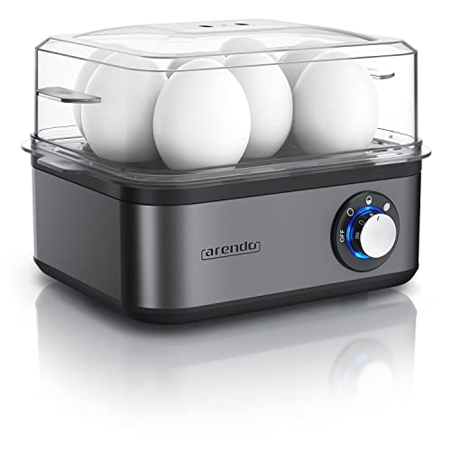 Arendo - Eierkocher Edelstahl für 1 bis 8 Eier - Egg Cooker - 500 W – Kontroll Leuchte – Drehregler für drei Härtegrade - spülmaschinengeeignet | Cool Grey von Arendo