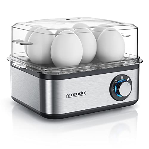 Arendo - Eierkocher Edelstahl für 1 bis 8 Eier - Egg Cooker - 500 W – Kontroll Leuchte – Drehregler für drei Härtegrade - spülmaschinengeeignet - Edelstahl gebürstet von Arendo