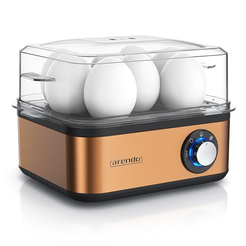 Arendo - Eierkocher Edelstahl für 1 bis 8 Eier - Egg Cooker - 500 W – Kontroll Leuchte – Drehregler für drei Härtegrade - spülmaschinengeeignet - Kupfer gebürstet von Arendo