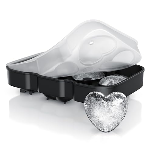 Arendo – Eiswürfelform Silikon groß - 6x große Herzen – Silikonform mit Deckel – BPA-frei – Eiswürfel Herz sechsfach mit Trichter – 6x 36 ml Herzform – extra große Öffnungen – spülmaschinengeeignet von Arendo
