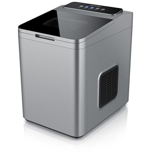 Arendo - Eiswürfelmaschine Edelstahl – Eiswürfelbereiter 1,4 Liter - Eiswürfelautomat mit Kühlung - 2 Eiswürfelgrößen - mit Sichtfenster – Status LEDs - Silber Arendo - Eiswürfelmaschine Edelstahl – Eiswürfelbereiter 1,4 Liter - Eiswürfelautomat mit Kühlung - 2 Eiswürfelgrößen - mit Sichtfenster – Status LEDs - Silber von Arendo