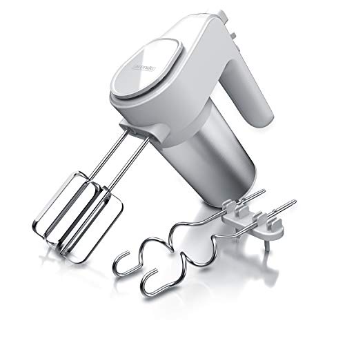 Arendo - Elektrischer Handmixer Edelstahl 400 W - Handrührer mit 5 Geschwindigkeiten inkl. Turbofunktion Edelstahl - inkl. 2 Knethaken aus Edelstahl – ergonomisches Gehäuse – Thermosicherung von Arendo