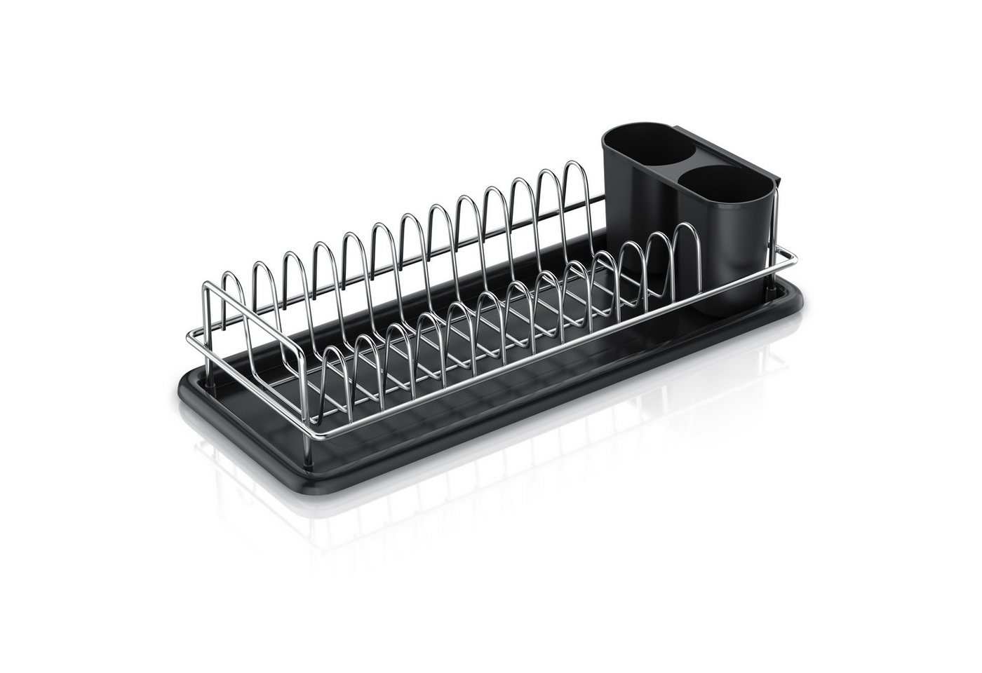 Arendo Geschirrständer Abtropfgestell, platzsparend, kompakt, 12 Tellerhalter, Besteckhalter, Edelstahl, Abtropfschale, rostfrei, robust, einfache Montage von Arendo