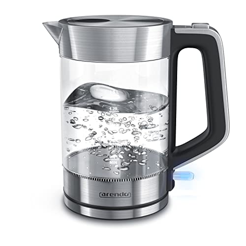 Arendo - Glas Wasserkocher Edelstahl - 1,7 Liter - 2200W - Cool-Touch-Griff - One Touch-Verschluss - Automatische Abschaltung - Integrierte Kabelführung - Überhitzungsschutz von Arendo