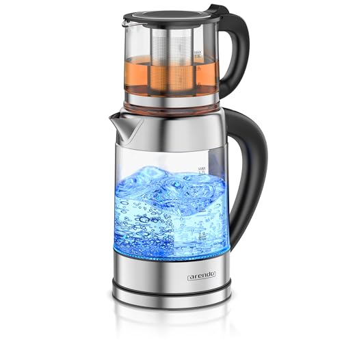 Arendo - Glas Wasserkocher mit Temperatureinstellung 1,8 Liter - Teekocher 0,8 Liter mit Sieb - 2200 W – Überhitzungsschutz – Temperaturauswahl 40° - 100°C - Warmhaltefunktion - LED Beleuchtung von Arendo