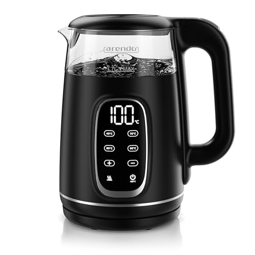 Arendo - Glas Wasserkocher mit Temperatureinstellung - Edelstahl - Doppelwand Design Cool Touch - Display im Gehäuse - Kabellos - 2200 W - 1,7L – Überhitzungsschutz – Warmhaltefunktion – schwarz Arendo - Glas Wasserkocher mit Temperatureinstellung - Edelstahl - Doppelwand Design Cool Touch - Display im Gehäuse - Kabellos - 2200 W - 1,7L – Überhitzungsschutz – Warmhaltefunktion – schwarz von Arendo