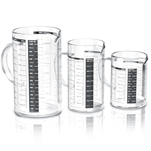 Arendo - Glasbehälter Set aus Borosilikatglas - 350ml, 500ml, 1000ml (0,35l 0,5l 1l) - Messbecher Glas Krug - hitzebeständig - Glasbehälter mit Bambusdeckel - Silikondichtung von Arendo