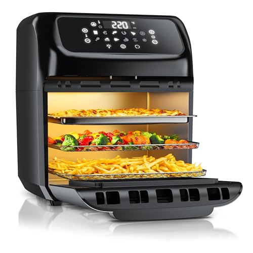 Arendo - 4 in 1 Heißluftfritteuse 12 Liter - Grill - Dörrautomat - Backofen - Air Fryer - LED-Touchscreen - Easy&Clean - Fritteuse Drehgrill ohne Öl - Umluft - Pizza Hähnchen Pommes - BPA frei von Arendo