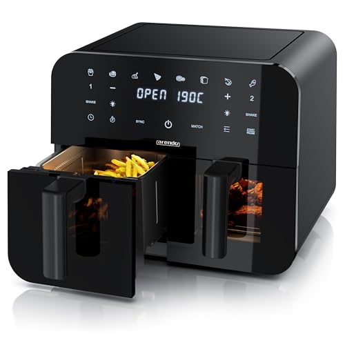 Arendo - Heißluftfritteuse Kamern - XXL Kapazität 2 Fächer – Sichtfenster Beleuchtung - Airfryer - Touchscreen - 3D Umluftsystem - Antihaftbeschichtung - Doppelkammer Dual Zone von Arendo