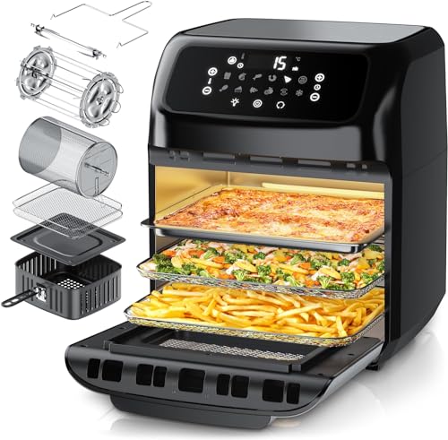 Arendo - Heißluftfritteuse XXL mit LED Touchscreen- 12 Liter - Grill - Dörrautomat - Backofen - Air Fryer - Touchscreen - Easy&Clean - Fritteuse ohne Öl - Umluft - Pizza Hähnchen Pommes - BPA frei von Arendo